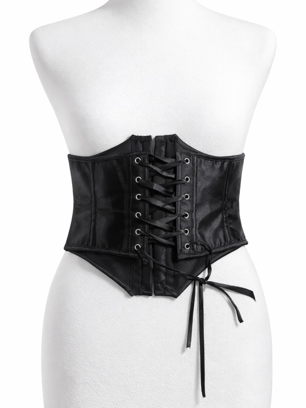 Black Satin Lace‑Up Corset Belt XS | Waist Cincher Adjustable Gothic Y2K